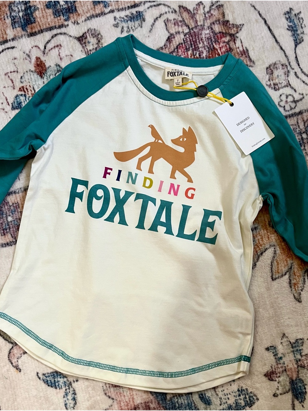 'Finding' Cream & Teal Raglan Long Sleeve Tee - Kids